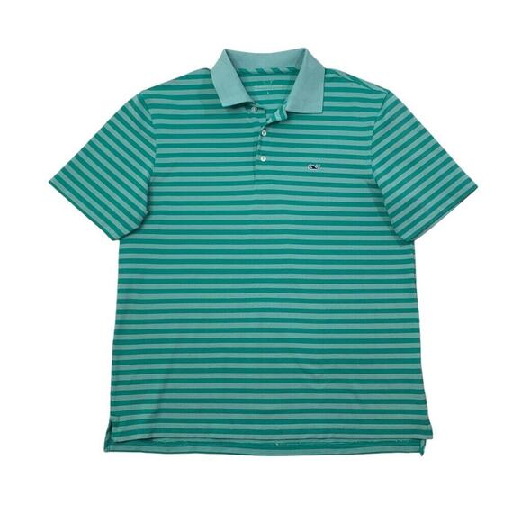 Vineyard Vines Polo Shirt Mens L Leprechaun Green Kingston Stripe Performance - Picture 1 of 12